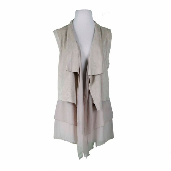 INC International Concepts Jackets & Blazers - INC $170 Sz M Vakko tan Polyester Blend Vegan Suede Chiffon Tiered Vest